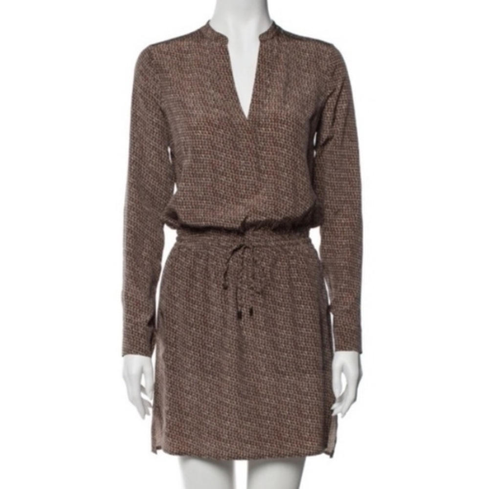 Vince 100% silk brown black drawstring dress